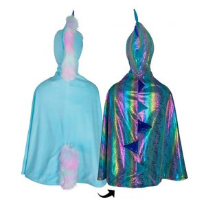 Capa reversible unicornio azul y dragón arcoíris