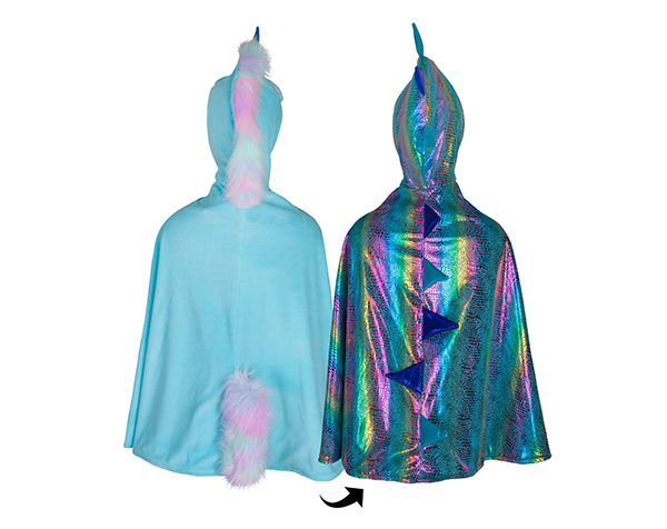 Capa reversible unicornio azul y dragón arcoíris