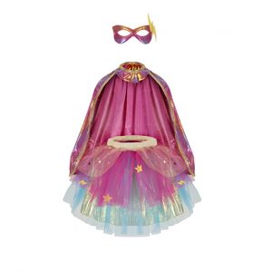 Capa, tutú y antifaz rosa/dorado