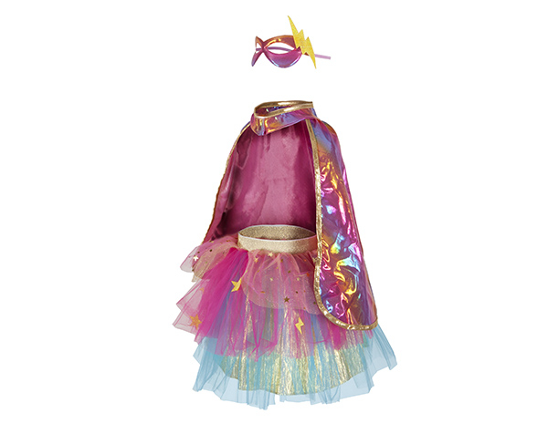 Capa, tutú y antifaz rosa/dorado