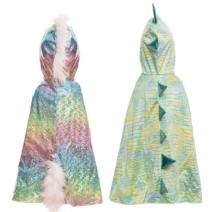 Capa reversible unicornio arcoíris y dragón verde