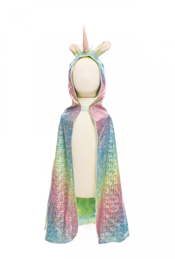 Capa reversible unicornio arcoíris y dragón verde