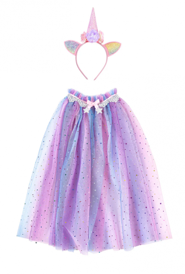 Capa y diadema de unicornio arcoíris