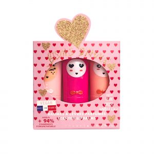 Set 3 bálsamos labiales (melocotón, cereza, vainilla y coco)