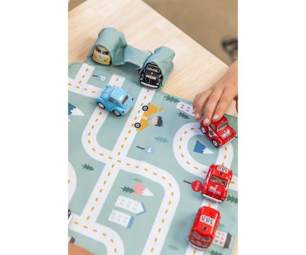 Juego Mantel con Circuito Menta + 3 mini coches