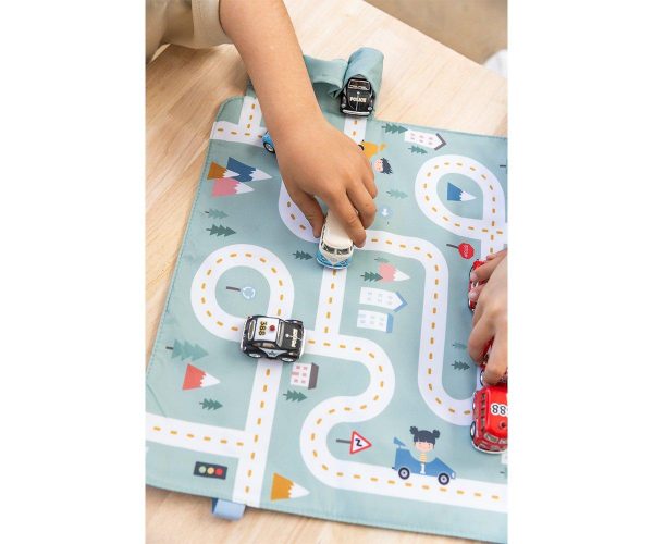 Juego Mantel con Circuito Menta + 3 mini coches