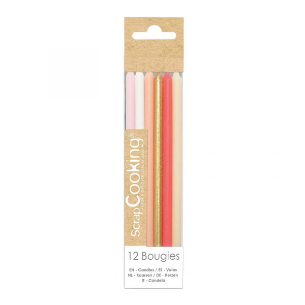 Velas largas rosas y oro 12uds. Scrapcooking