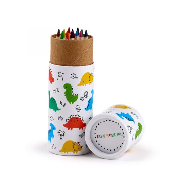 Tubo con 12 Lápices de Colores Dinosaurios Dinosauria Jr