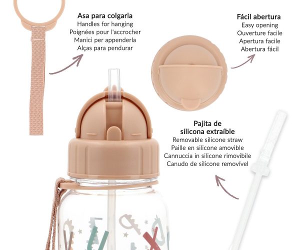 Botella tritán pajita Funny Letters