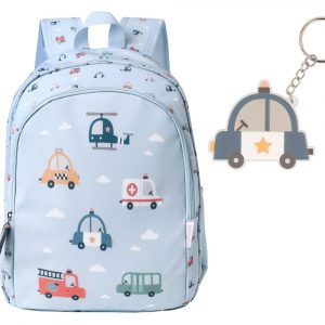 Mochila Mediana City Cars + Llavero coche policía