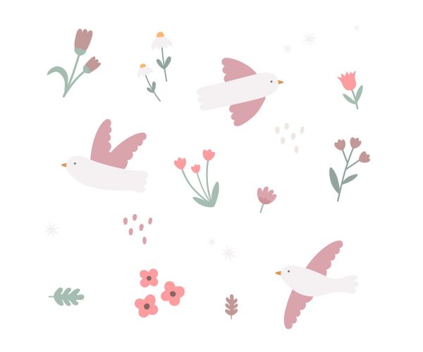 Mochila Solid Color Pink Blossom Birds