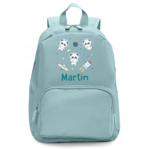 Mochila Solid Color Green Pandas in Space