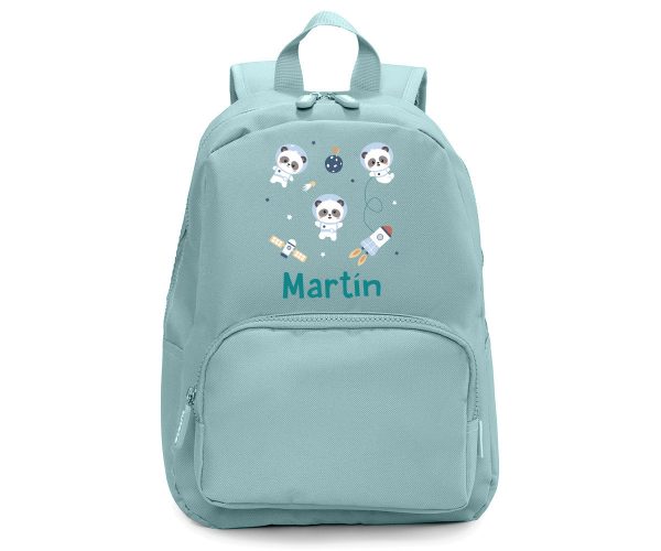 Mochila Solid Color Green Pandas in Space